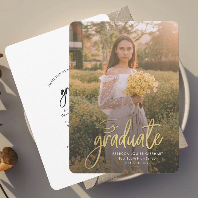 Studenten Script Photo Grad Open House 2025 Inbjudningar (Graduation Script Photo Grad Open House 2025 Invitation)