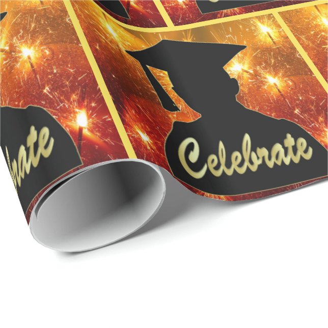 Studenten Silhouette Celebrate på Fireworks Presentpapper (Rullad Hörn)