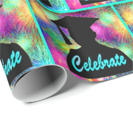 Studenten Silhouette Celebrate på Neon Fireworks Presentpapper