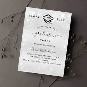 Studenten silver glitter inbjudan vykort