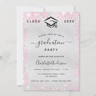 Studenten silver rosa glitter inbjudningar
