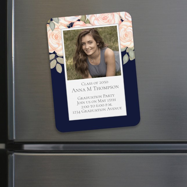 Studenten Simple Photo Blommigt Ro Navy Blue Magnet (Skapare uppladdad)