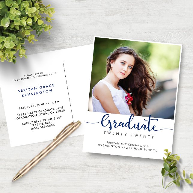 Studenten-skriptfoto med modern Elegant Meddelande Vykort (Modern Elegant Graduation Script Photo Announcement Postcard)