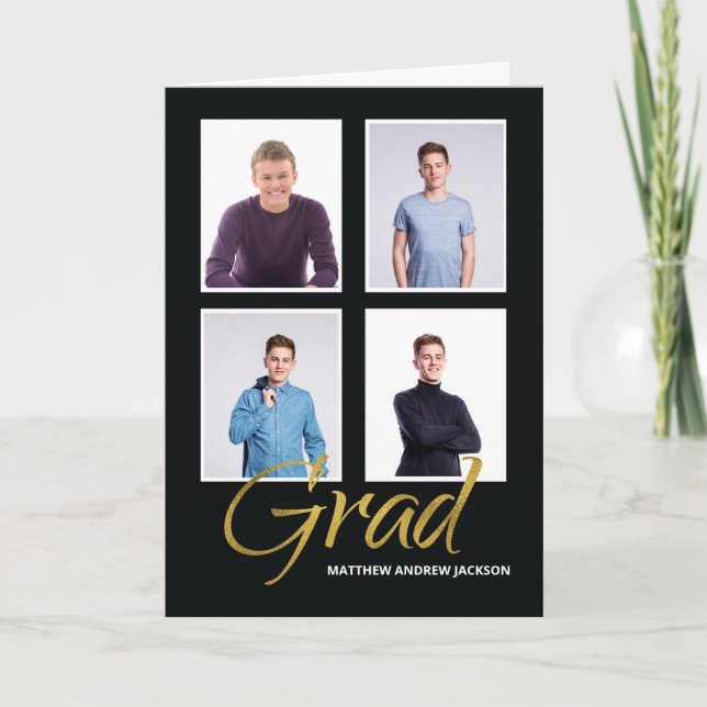 Studenten Son Four Photo Anpassade Announcemen Kort (Framsida)