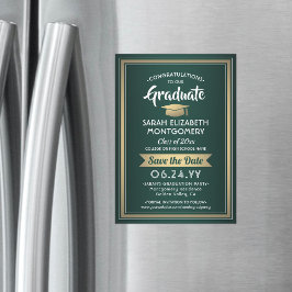 Studenten Spara datum Elegant Grönt Vita Guld Magnetisk Inbjudningskort