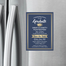 Studenten Spara datum för marinblått och Guld Magnetisk Inbjudningskort