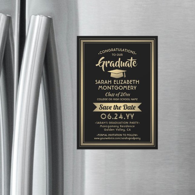 Studenten Spara datumEleganten Black och Guld Magnetisk Inbjudningskort (Skapare uppladdad)