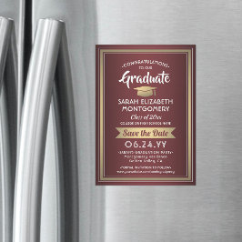 Studenten Spara datumet Burgundy Red Guld White Magnetisk Inbjudningskort