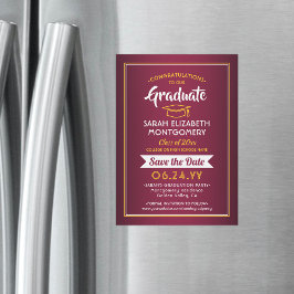 Studenten Spara datummarkör Röd & Guld Gult Magnetisk Inbjudningskort