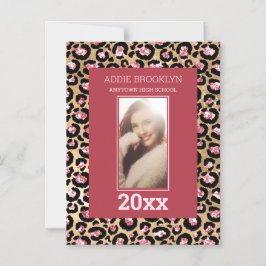 Studenten Spara Foto Rosa Black Cheetah Magnetisk Inbjudningskort