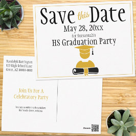 Studenten sparar datumet minimalistiskt svart Guld Vykort