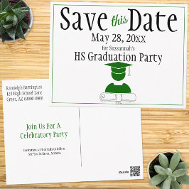 Studenten sparar datumminimalistisk Grönt vit Vykort