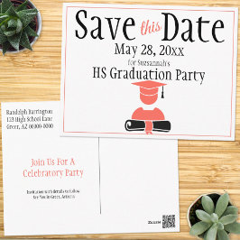 Studenten sparar datumminimalistisk korallsvart vykort