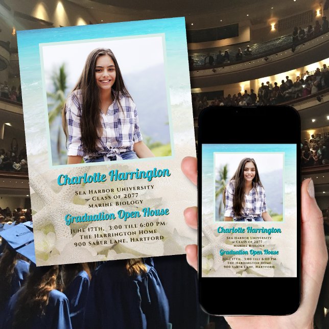 Studenten Starfish Sea n Sand Photo Announement Inbjudningar (Skapare uppladdad)