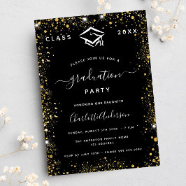 Studenten svart damm från guld glitter inbjudningar