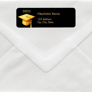 Studenten svart guld-sockel 2025 returadress etikett