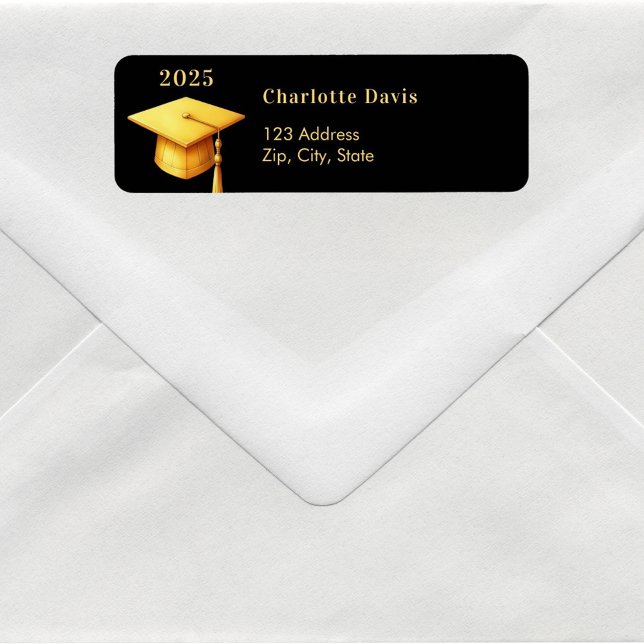 Studenten svart guld-sockel 2025 returadress etikett (Skapare uppladdad)