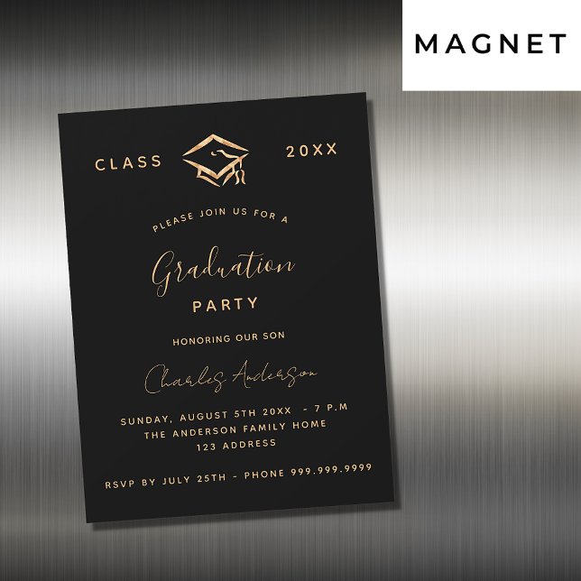 Studenten svarta guld-minimalistisk lyx magnetisk inbjudningskort (Skapare uppladdad)