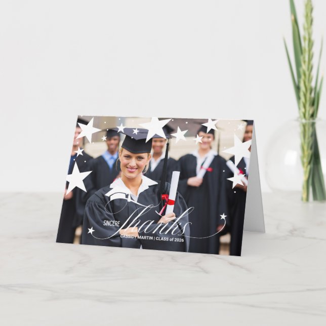 Studenten Tack med Stars och Grads foto Kort (Framsida)