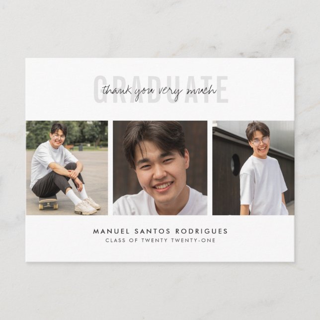 Studenten Tack - minimalistisk 3-fotokollage Vykort (Framsida)