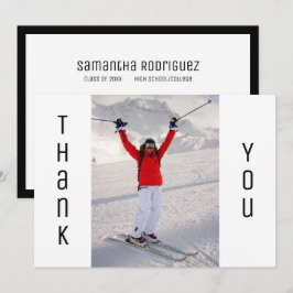 Studenten Tack Modern Black White Grad Photo Meddelande