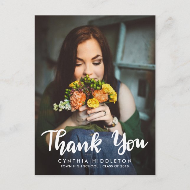 Studenten Tack Typography Photo Vykort (Framsida)