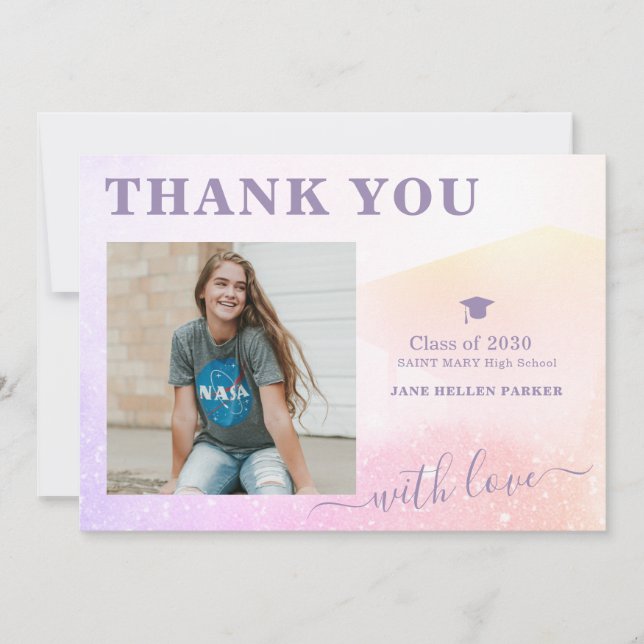 Studenten tackar dig för rosa PHOTO-vykort Tack Kort (Framsida)