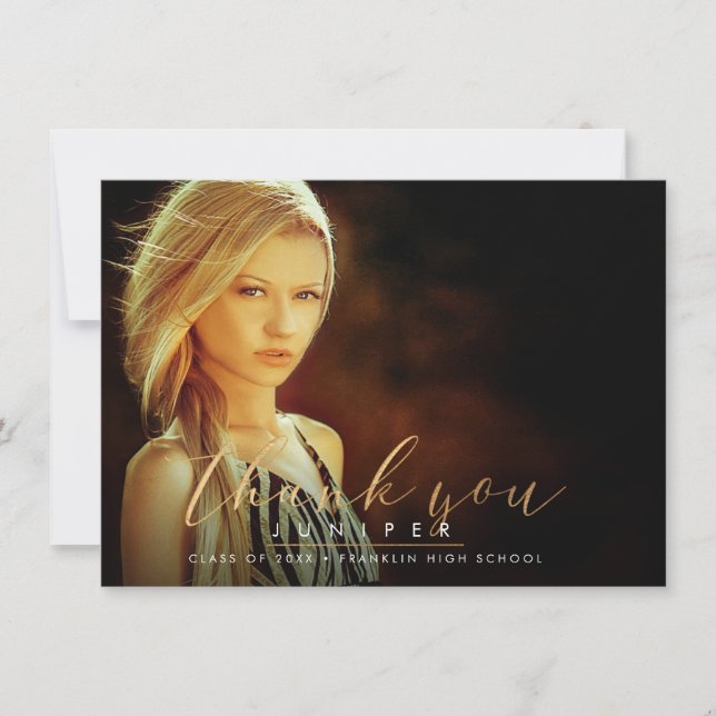 Studenten-tackkort för Faux Guld-penselskriptet Inbjudningar (Framsida)