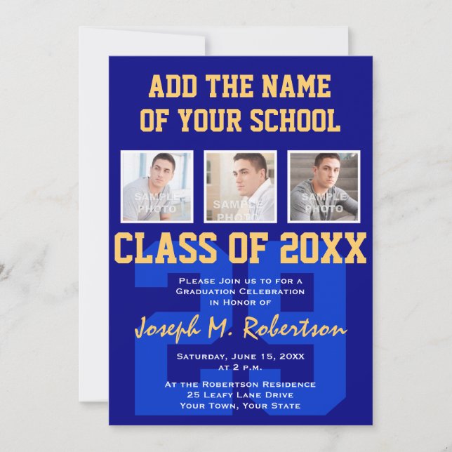 Studenten Team Spirit i marinen Blue och Guld Inbjudningar (Framsida)