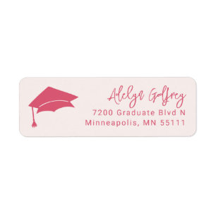Studenten Theme Grad Cap Doodle Rosa Returadress Etikett