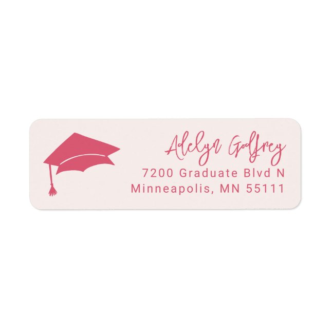 Studenten Theme Grad Cap Doodle Rosa Returadress Etikett (Framsidan)