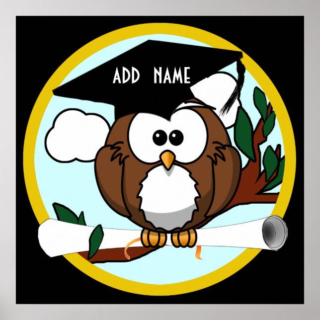 Studenten Uggla med tak och diplomati Poster (Framsidan)