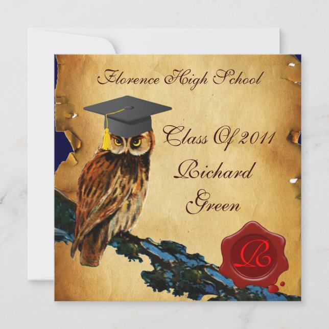 STUDENTEN UGGLA PARCHMENT VAX SEAL MONOGRAM Felt Inbjudningar (Framsida)