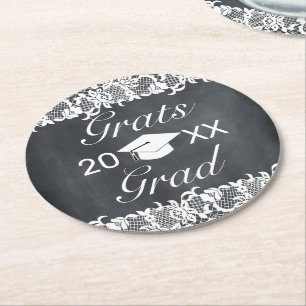 Studenten vid Blackboard och White Snöre Grats Underlägg Papper Rund