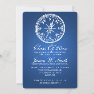Studenten Vintage Compass Blue Inbjudningar