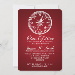 Studenten Vintage Compass Red Inbjudningar