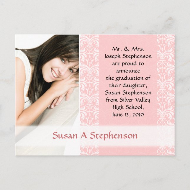 Studenten vykort, Söt Rosa och vit  Meddelande Vykort (Framsida)