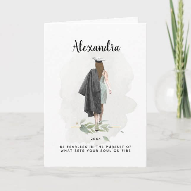Studenten Watercolor Girl Foliage Inspirational Kort (Framsida)