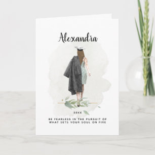 Studenten Watercolor Girl Foliage Inspirational Kort