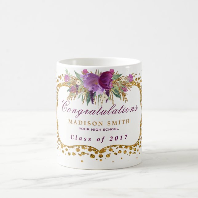 Studenten Watercolor Glitter Flower Guld Confetti Kaffemugg (Center)