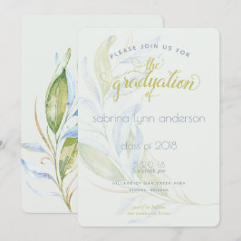 Studenten Watercolor Modern Boho Leafy Grenar Inbjudningar