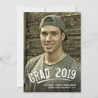 Studenten White Grunge Lettered Photo Announcment Meddelande