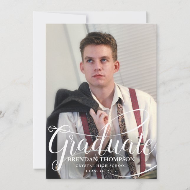 Studenten White Script Typography Photo Grått Meddelande (Framsida)