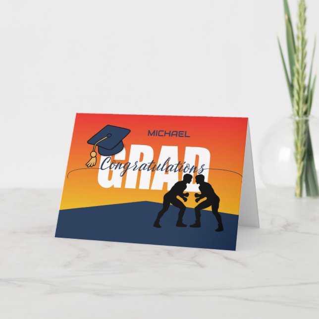 Studenten Wrestling Idrottsman Grattis Grad Kort (Framsida)