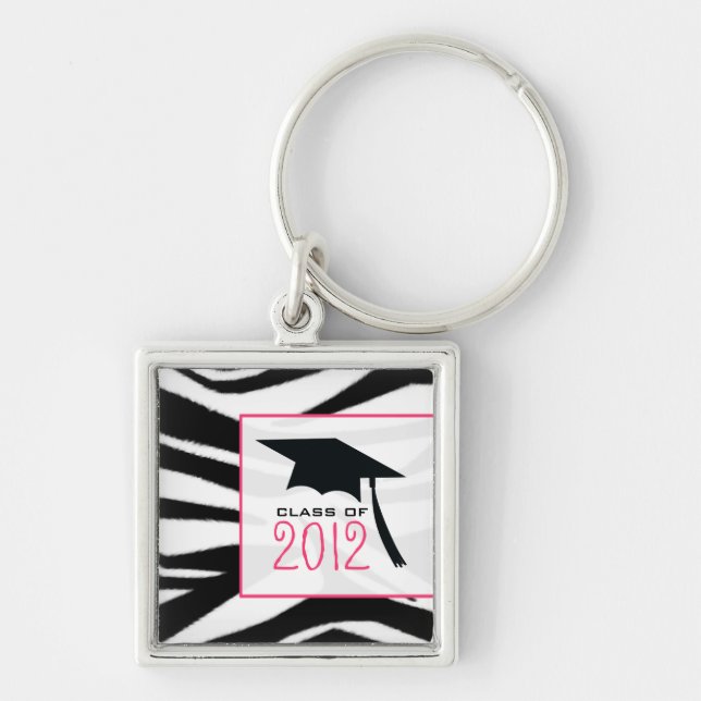 Studentenzebra tryck 2012 Keychain Fyrkantig Silverfärgad Nyckelring (Framsidan)