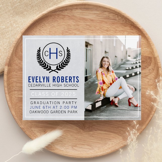 Studentfest 2023 Monogram Blue Inbjudningar (Skapare uppladdad)