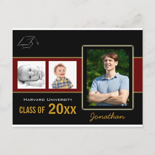 Studentfest 3 - röd fotoinbjudan vykort (Framsida)