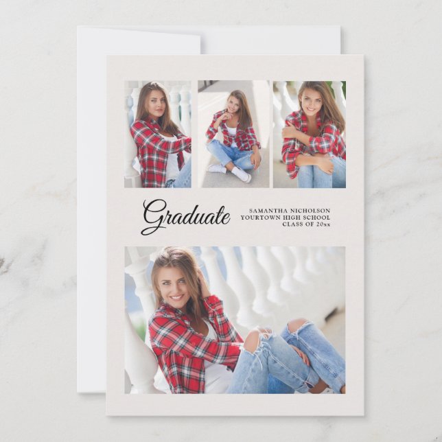 Studentfest 4 Fotomeddelande - Vit modern Inbjudningar (Framsida)