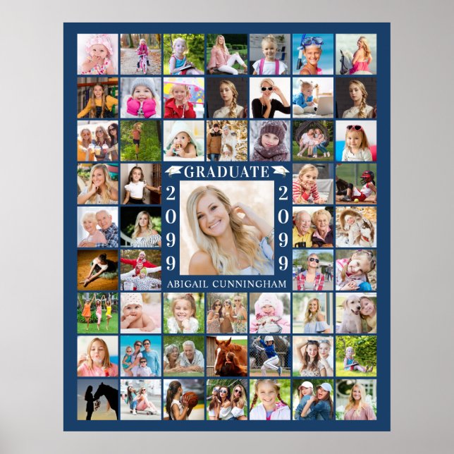 Studentfest 55 Photo Collage Blue eller Anpassning Poster (Framsidan)