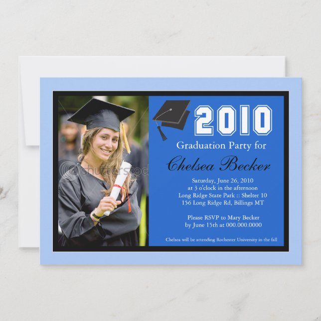 Studentfest 5x7 Bleu & Black Photo Inbjudningar (Framsida)